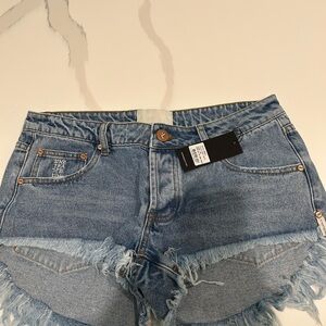 One Teaspoon Blue Jean Shorts Frayed Hem Casual